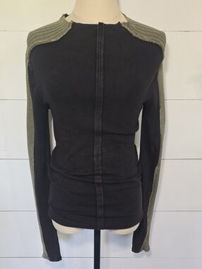 Free People We The Free Black Contrast Ribbed Long Sleeve Thermal Top Size Small